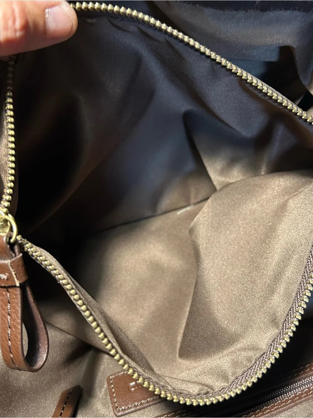 Lands’ End Suede Leather Tote Bag Brown Buckle Shoulder Handbag Large